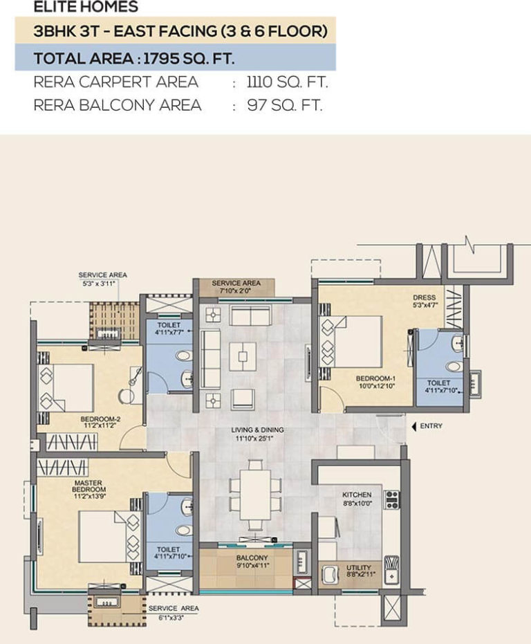 3 BHK - 1795 - TVS Emerald Peninsula Manapakkam