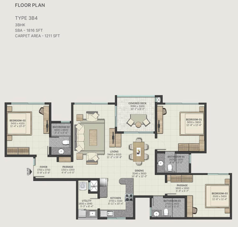 3 BHK - 1816 - SOBHA Windsor Whitefield