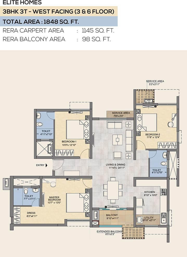 3 BHK - 1848 - TVS Emerald Peninsula Manapakkam