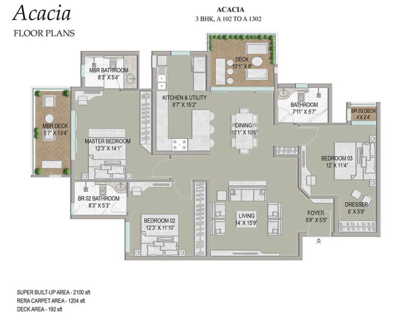 3 BHK - 2100 - Enessen Estates & Prime One Corp Centreo