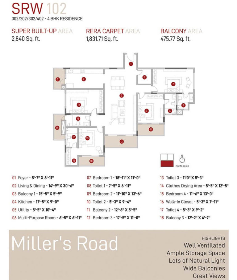 4 BHK - 2840 - Spectra Raywoods