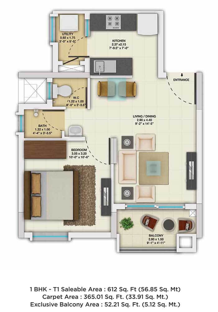 1 BHK - 612 - TATA New Haven Ribbon Walk