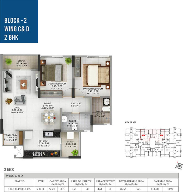 2 BHK - 1197 - Pride Pegasus Hennur