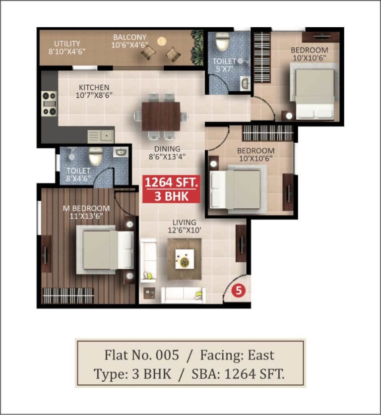 3 BHK - 1264 - Saritha Splendor Whitefield