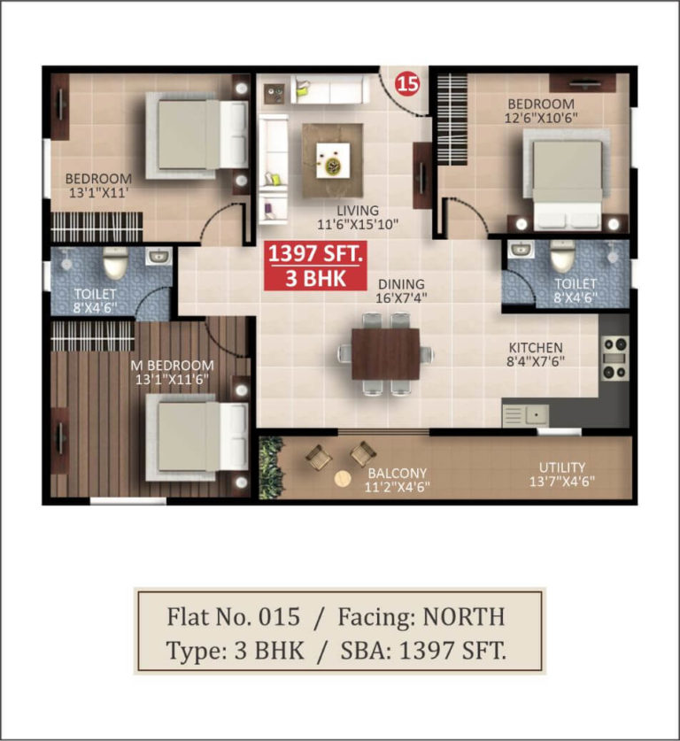 3 BHK - 1397 - Saritha Splendor Whitefield