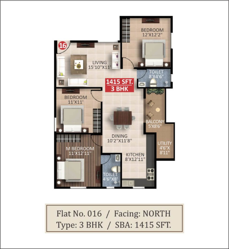 3 BHK - 1415 - Saritha Splendor Whitefield
