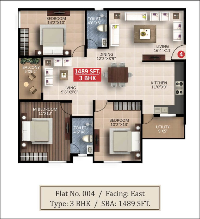 3 BHK - 1489 - Saritha Splendor Whitefield