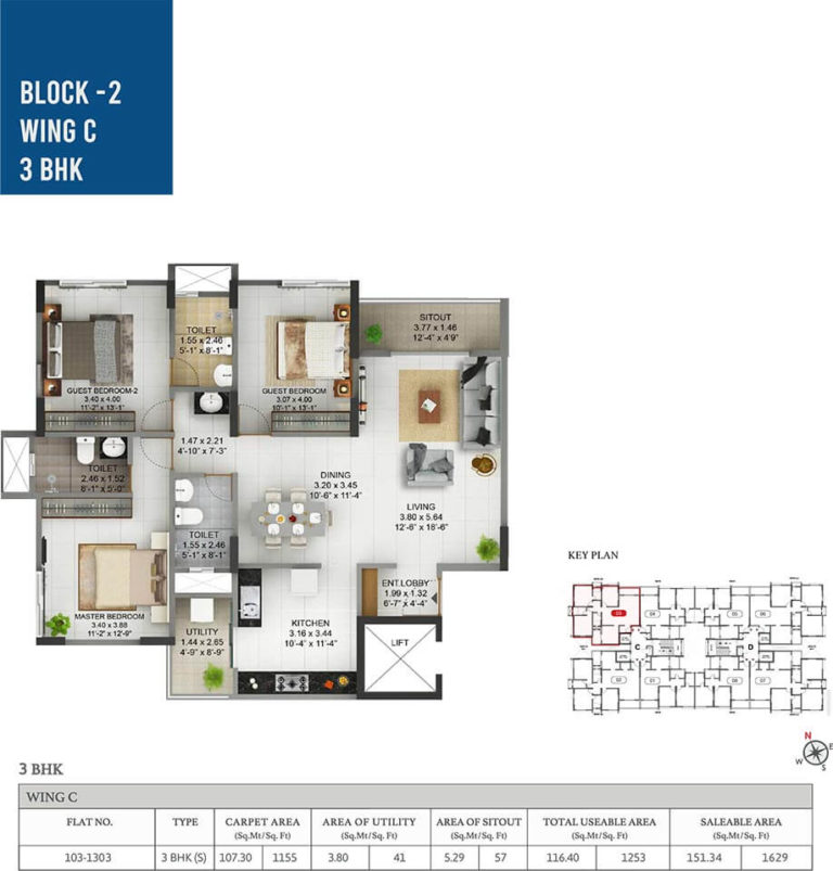 3 BHK - 1629 - Pride Pegasus Hennur