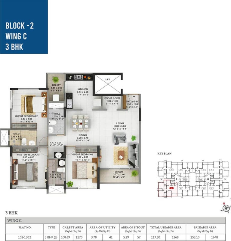 3 BHK - 1648 - Pride Pegasus Hennur