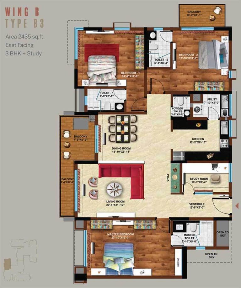 3 BHK Study - 2435 - Koncept Ambience Downtown Bangalore