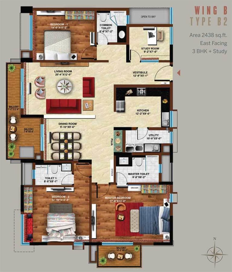 3 BHK Study - 2438 - Koncept Ambience Downtown Bangalore