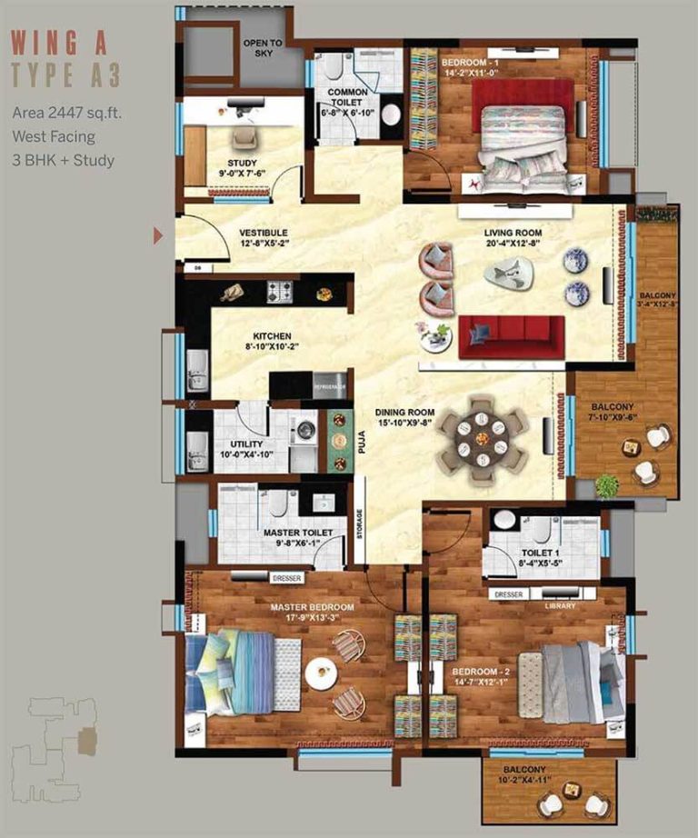 3 BHK Study - 2447 - Koncept Ambience Downtown Bangalore