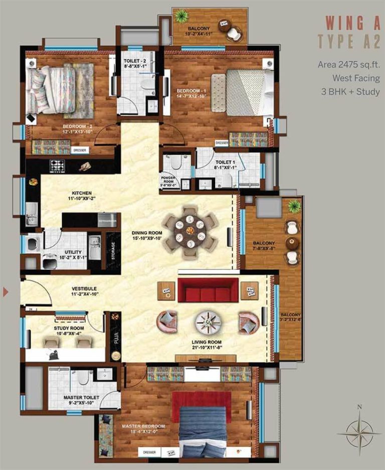 3 BHK Study - 2475 - Koncept Ambience Downtown Bangalore