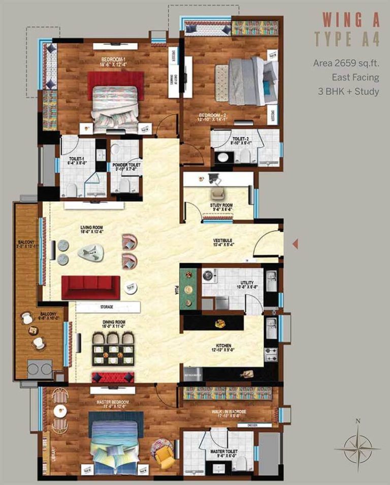 3 BHK Study - 2659 - Koncept Ambience Downtown Bangalore