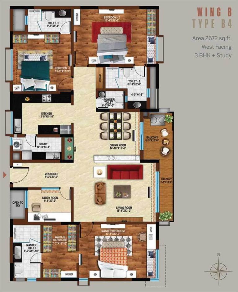 3 BHK Study - 2672 - Koncept Ambience Downtown Bangalore