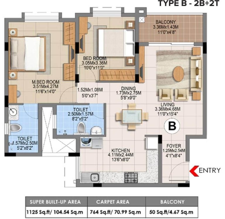 2 BHK - 1125 - Brigade Gem Terraces Sarjapur