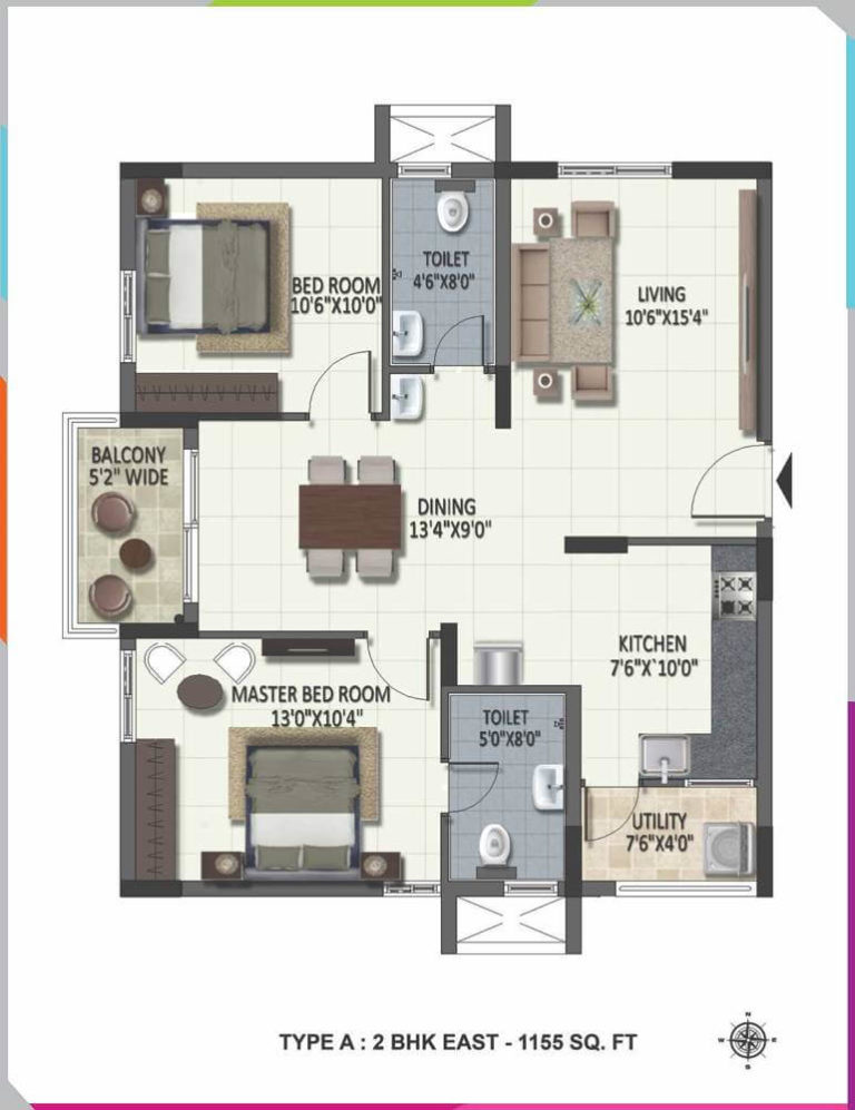 2 BHK - 1155 - Ramky One Harmony Hyderabad