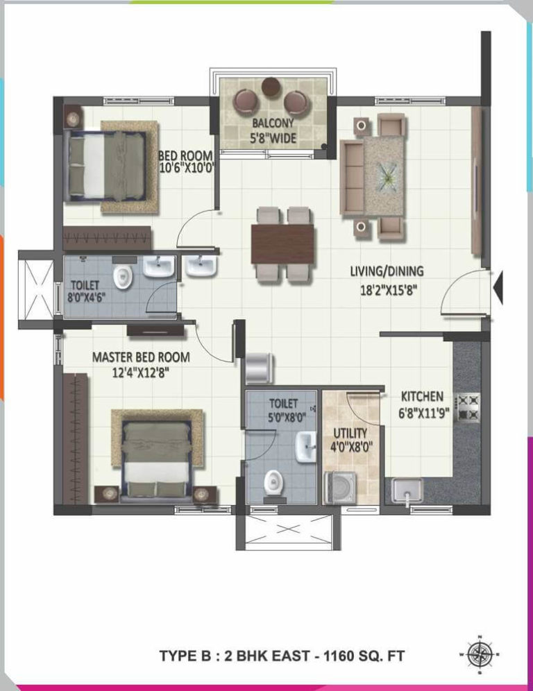 2 BHK - 1160 - Ramky One Harmony Hyderabad