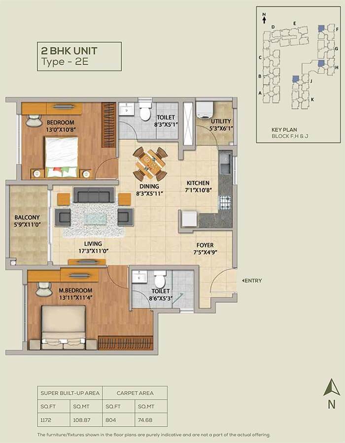 2 BHK - 1172 - Adarsh Pinecourt Hennur