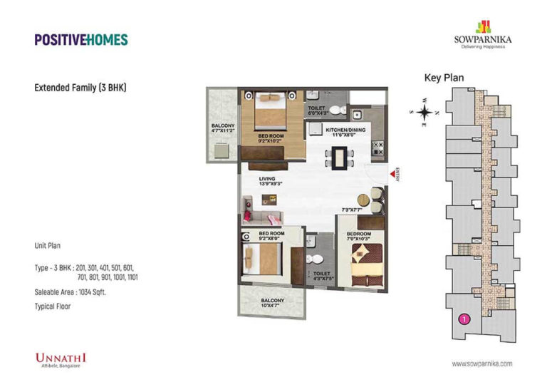 3 BHK - 1034 - Sowparnika Unnathi Attibele