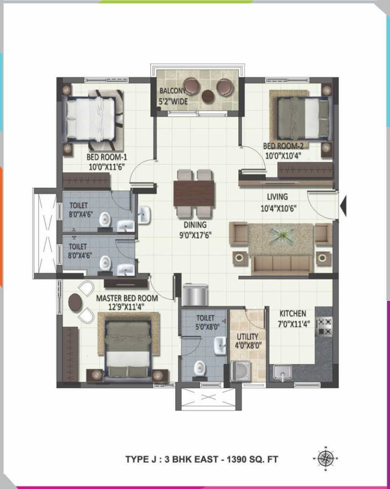 3 BHK - 1390 - Ramky One Harmony Hyderabad