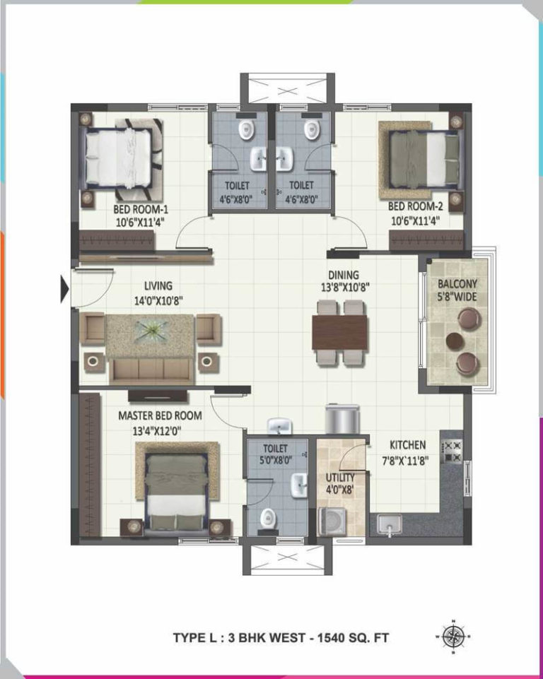 3 BHK - 1540 - Ramky One Harmony Hyderabad