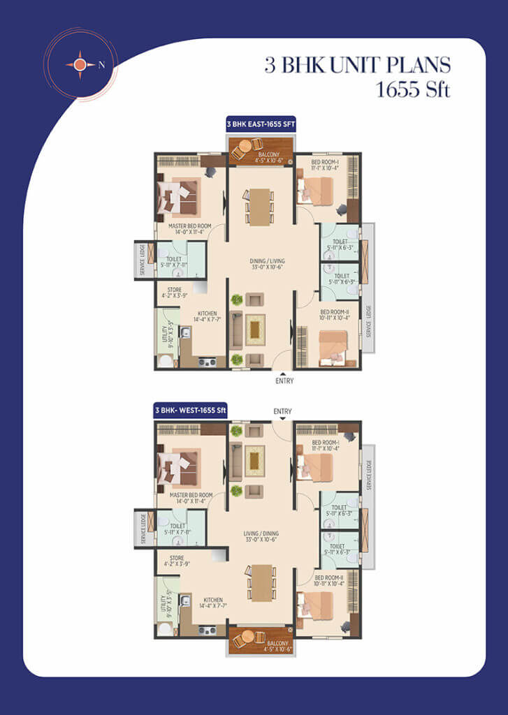 3 BHK - 1655 - Muppas Melody Tellapur