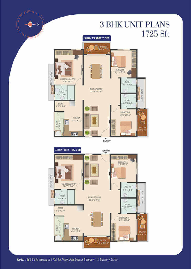 3 BHK - 1725 - Muppas Melody Tellapur