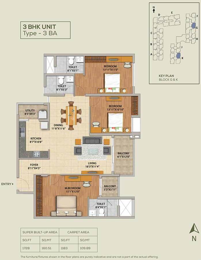 3 BHK - 1728 - Adarsh Pinecourt Hennur