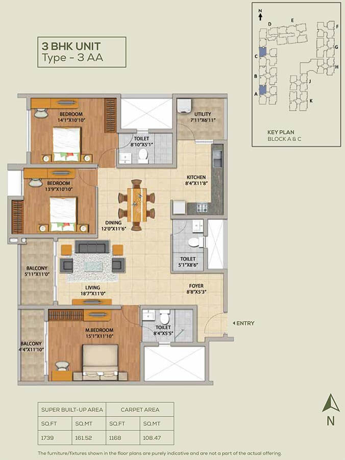 3 BHK - 1739 - Adarsh Pinecourt Hennur