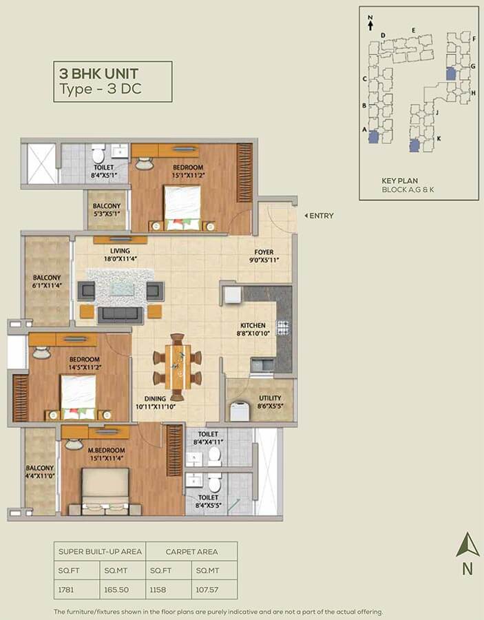 3 BHK - 1781 - Adarsh Pinecourt Hennur