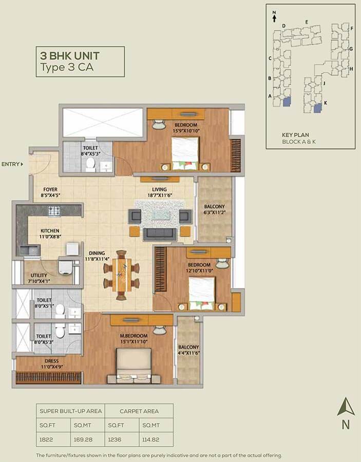 3 BHK - 1822 - Adarsh Pinecourt Hennur