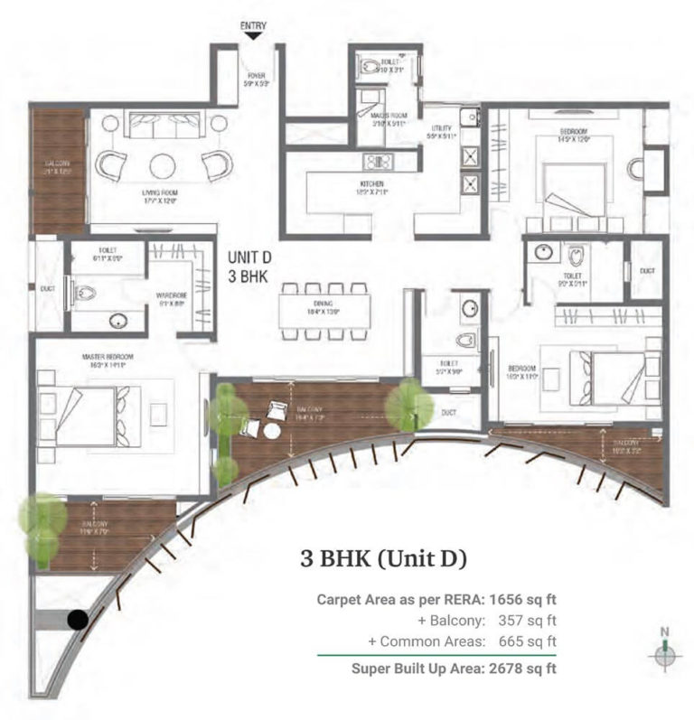 3 BHK D - 2678 - Assetz 38 And Banyan