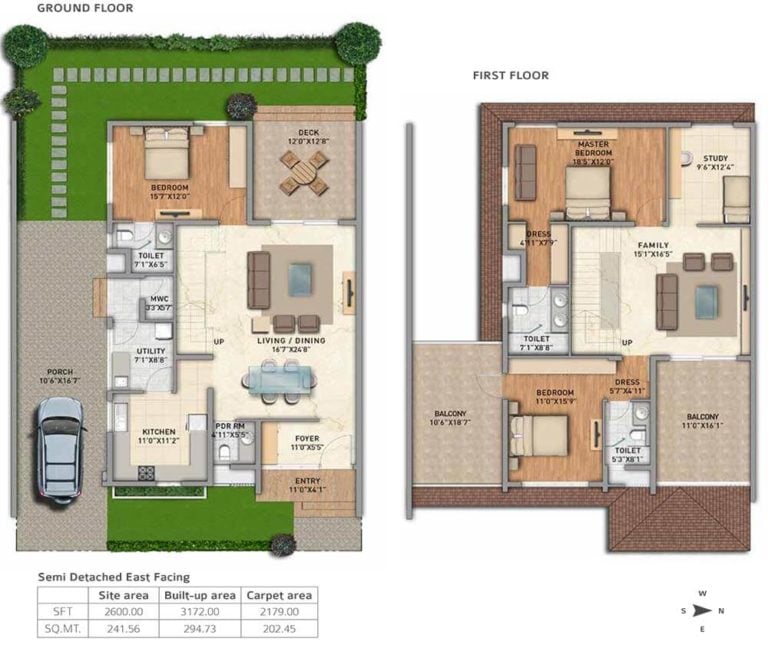 3 BHK Semi Detached East - 2600 - Adarsh Tranqville Villas