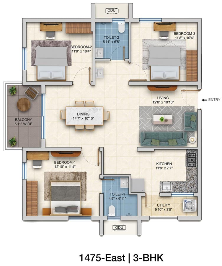 3 BHK - 1475 - ASBL Springs Pocharam