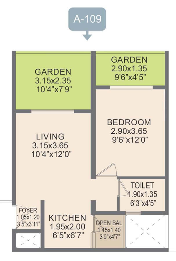 1 BHK Plan - Rohan Prathama Hinjawadi