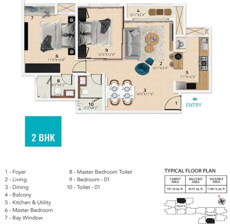 2 BHK - 1168 - Karle Vario Homes At Karle Town Centre