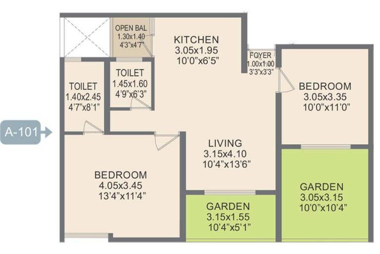 2 BHK Plan - Rohan Prathama Hinjawadi
