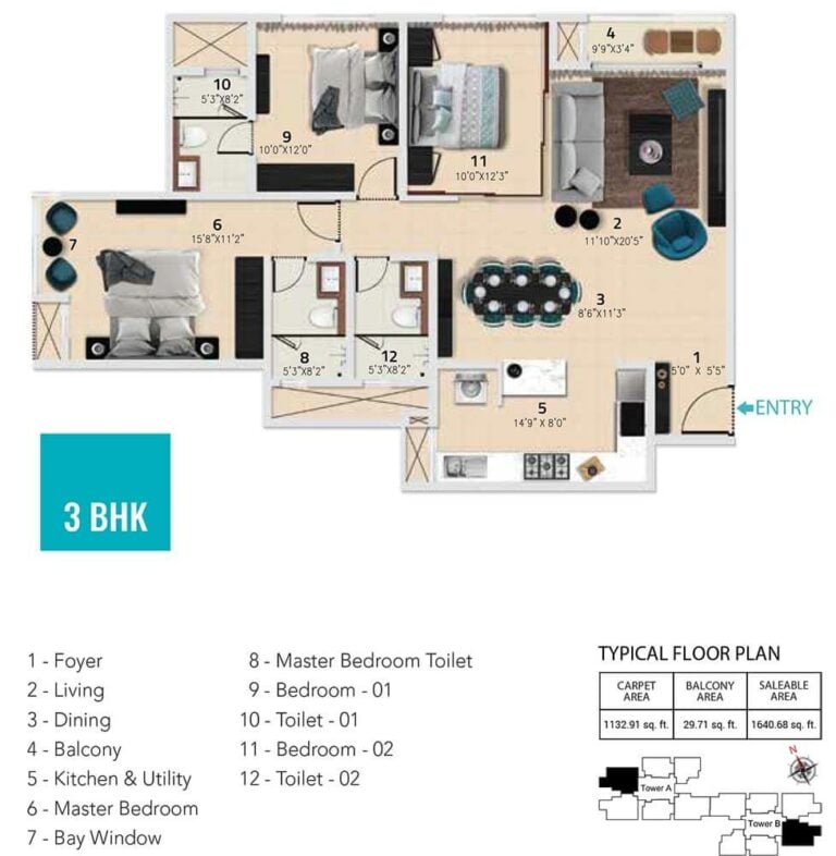 3 BHK - 1640 - Karle Vario Homes At Karle Town Centre