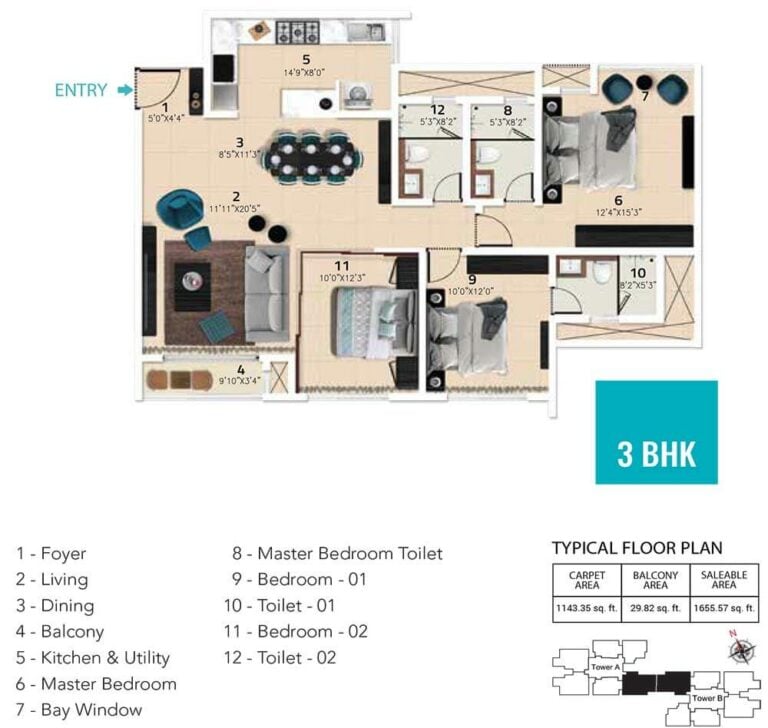 3 BHK - 1655 - Karle Vario Homes At Karle Town Centre
