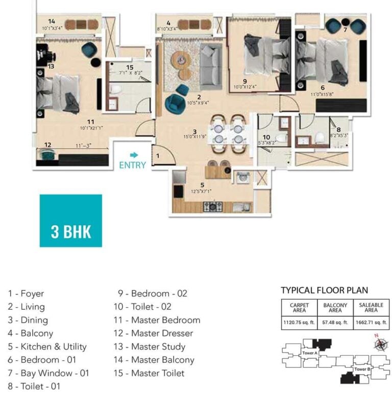3 BHK - 1662 - Karle Vario Homes At Karle Town Centre