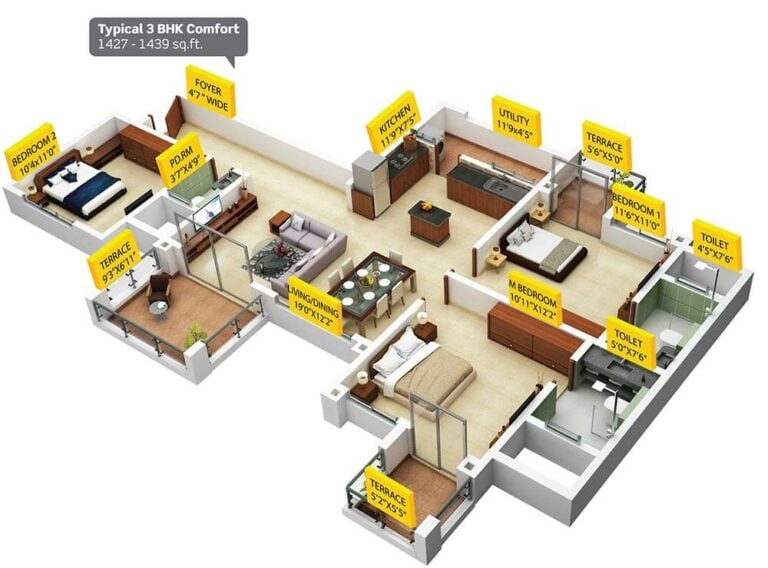 3 BHK Comfort - Purva Silversands Pune