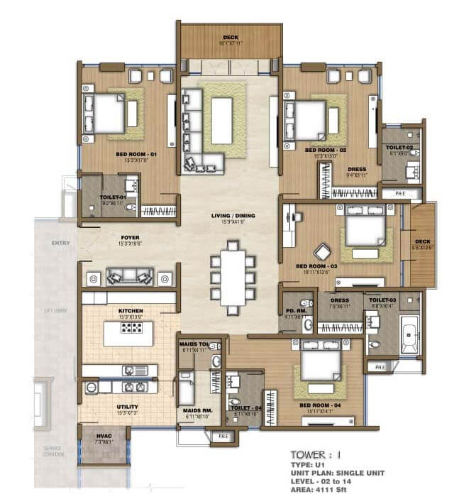 4 BHK Belvedere - 4111 - Prestige White Meadows