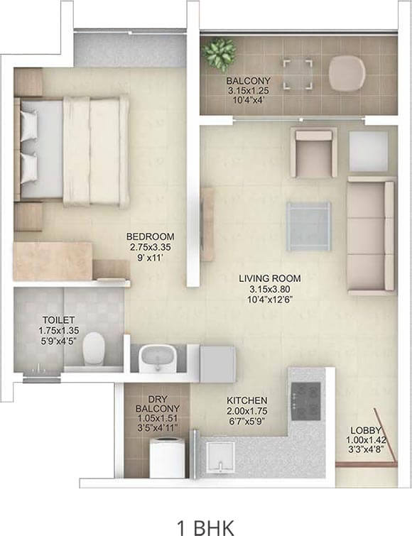 1 BHK 3D - Rohan Abhilasha 2 Pune