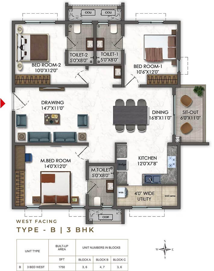 1750 3BHK - Ramky Odyssey Narsingi