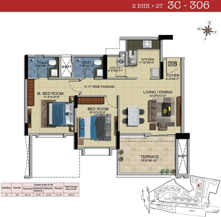 2 BHK 2T - 840 - Salarpuria Sattva HM Royal