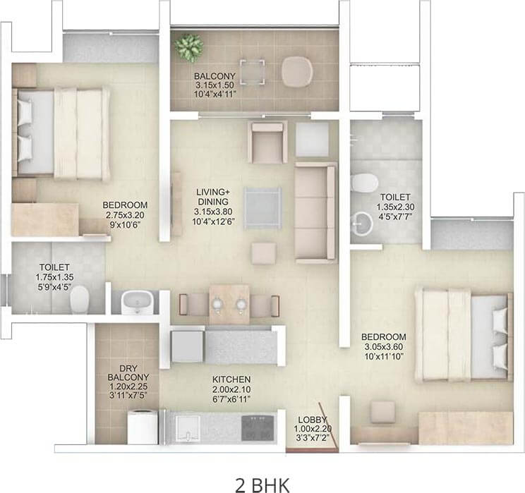 2 BHK 3D - Rohan Abhilasha 2 Pune