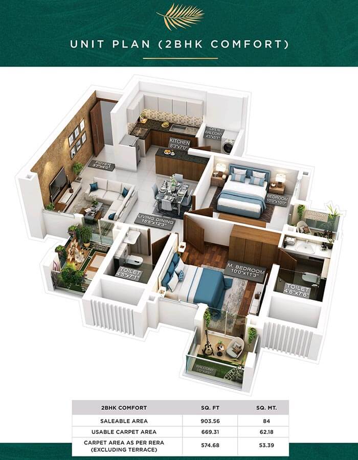 2 BHK Comfort - 903 - Purva Emerald Bay Silversands