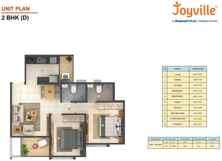2 BHK D - Shapoorji Pallonji Joyville Hadapsar