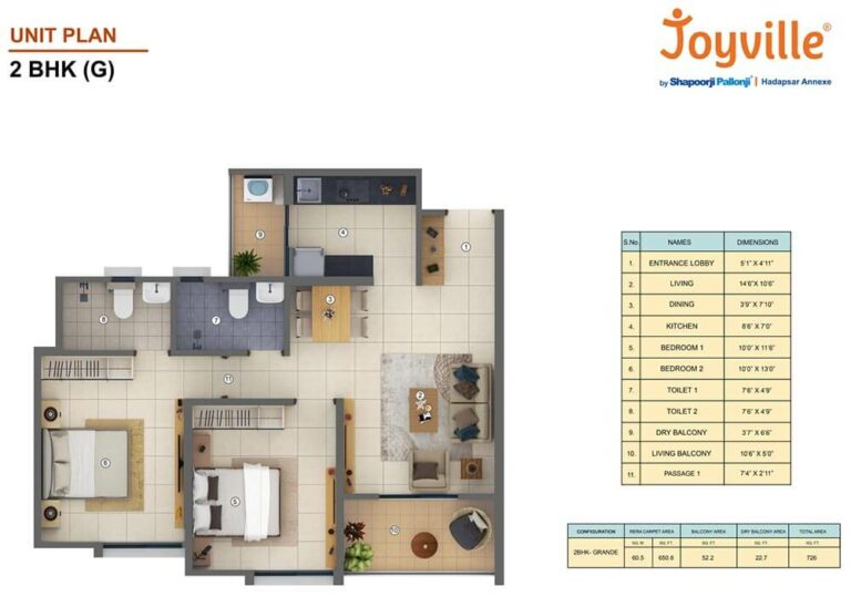 2 BHK G - Shapoorji Pallonji Joyville Hadapsar